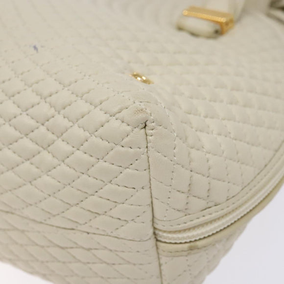 BALLY Hand Bag Leather White Gold Auth sw1273