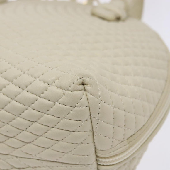 BALLY Hand Bag Leather White Gold Auth sw1273