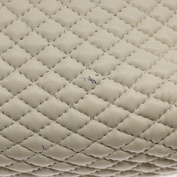 BALLY Hand Bag Leather White Gold Auth sw1273