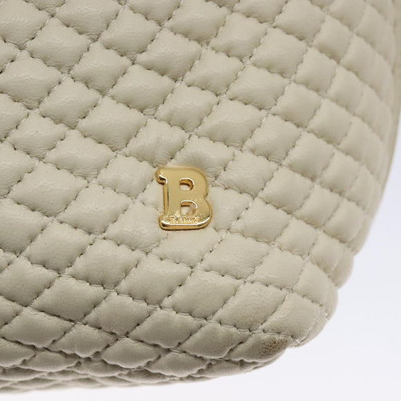 BALLY Hand Bag Leather White Gold Auth sw1273