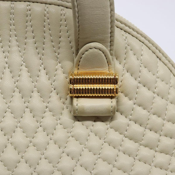 BALLY Hand Bag Leather White Gold Auth sw1273