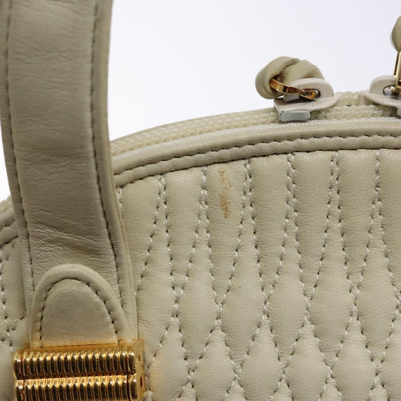 BALLY Hand Bag Leather White Gold Auth sw1273