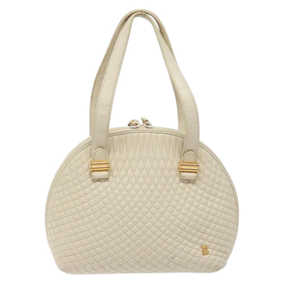 BALLY Hand Bag Leather White Gold Auth sw1273