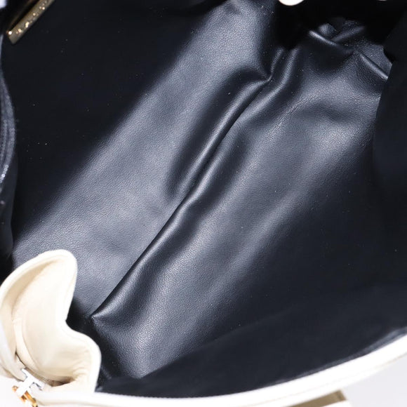 BALLY Hand Bag Leather White Gold Auth sw1273