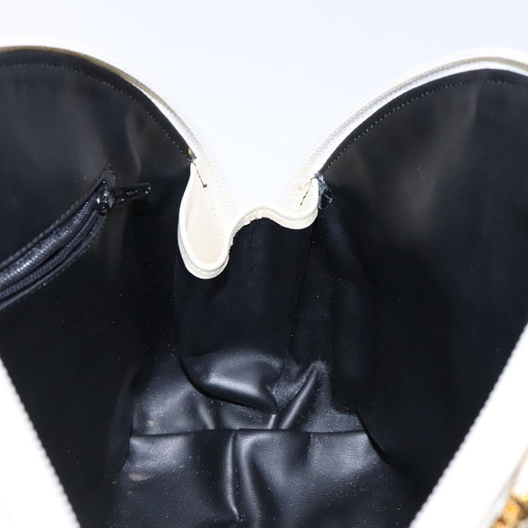 BALLY Hand Bag Leather White Gold Auth sw1273