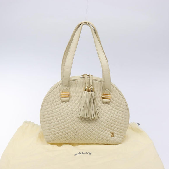BALLY Hand Bag Leather White Gold Auth sw1273