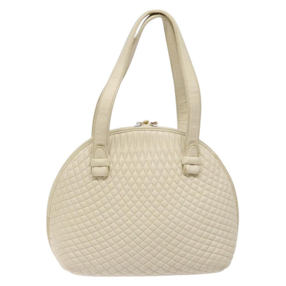 BALLY Hand Bag Leather White Gold Auth sw1273