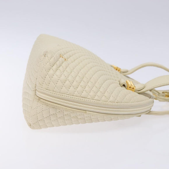 BALLY Hand Bag Leather White Gold Auth sw1273