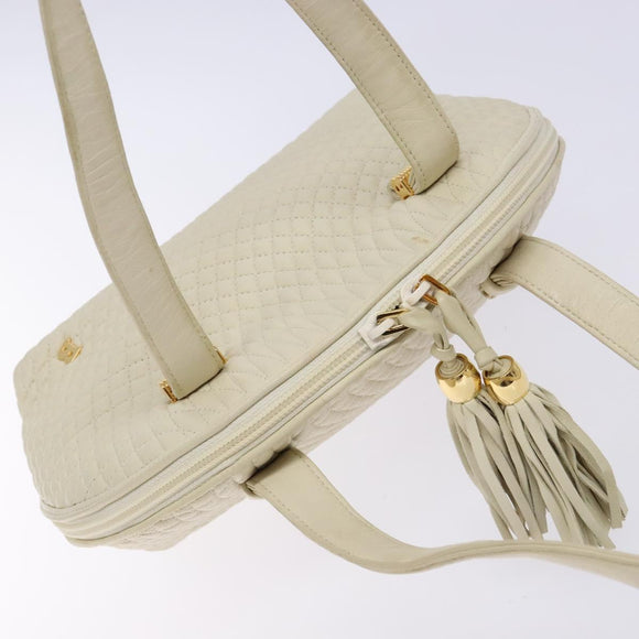 BALLY Hand Bag Leather White Gold Auth sw1273