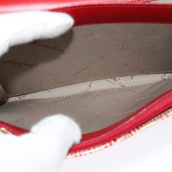 Salvatore Ferragamo Shoulder wallet Leather Red Gold Auth sw1278