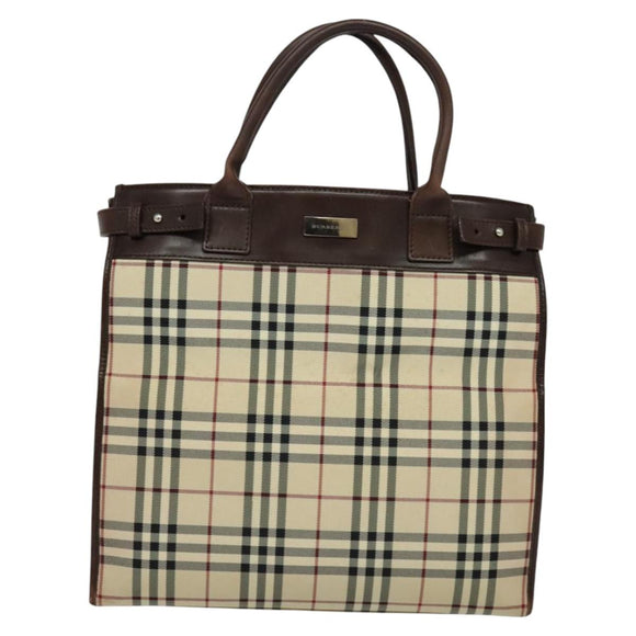 BURBERRY Nova Check Hand Bag Canvas 2way Beige Auth sw128