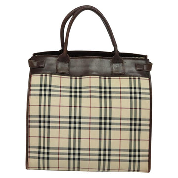 BURBERRY Nova Check Hand Bag Canvas 2way Beige Auth sw128 - 0