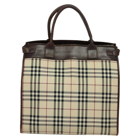 BURBERRY Nova Check Hand Bag Canvas 2way Beige Auth sw128
