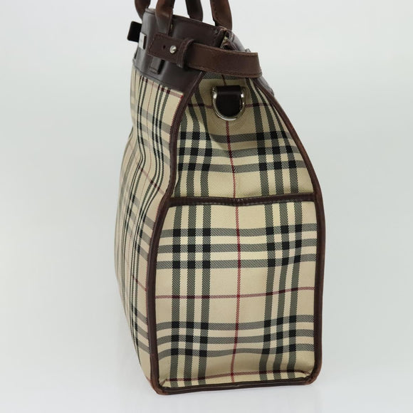 BURBERRY Nova Check Hand Bag Canvas 2way Beige Auth sw128