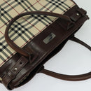 BURBERRY Nova Check Hand Bag Canvas 2way Beige Auth sw128-6