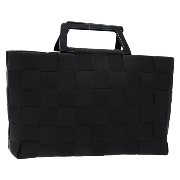 Salvatore Ferragamo Hand Bag Canvas Black Silver Auth sw1281