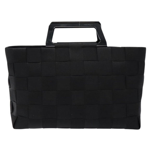 Salvatore Ferragamo Hand Bag Canvas Black Silver Auth sw1281