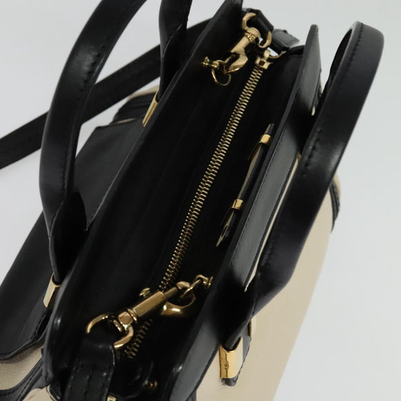 Chloe Alice Hand Bag Leather 2way White Black Auth sw1284