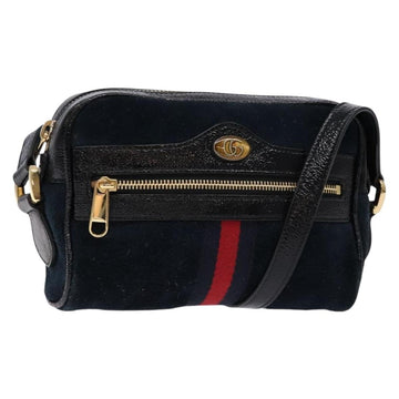 GUCCI Sherry Line Shoulder Bag Suede Navy Gold 517350 Auth sw1285