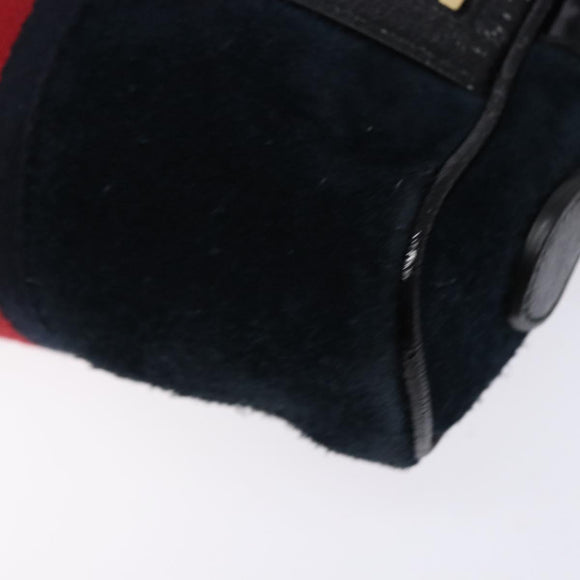 GUCCI Sherry Line Shoulder Bag Suede Navy Gold 517350 Auth sw1285