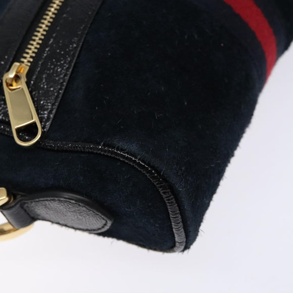 GUCCI Sherry Line Shoulder Bag Suede Navy Gold 517350 Auth sw1285