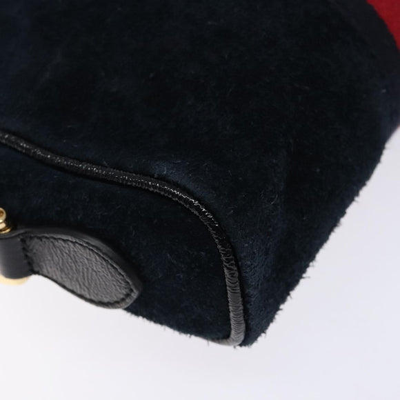 GUCCI Sherry Line Shoulder Bag Suede Navy Gold 517350 Auth sw1285