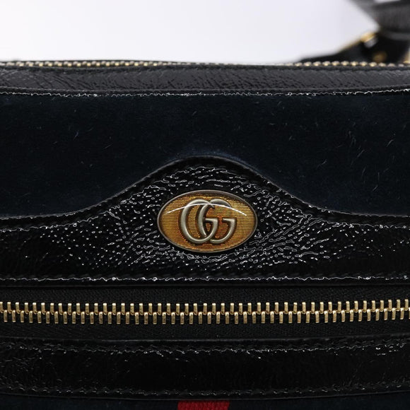 GUCCI Sherry Line Shoulder Bag Suede Navy Gold 517350 Auth sw1285