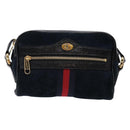GUCCI Sherry Line Shoulder Bag Suede Navy Gold 517350 Auth sw1285-13