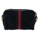 GUCCI Sherry Line Shoulder Bag Suede Navy Gold 517350 Auth sw1285-2