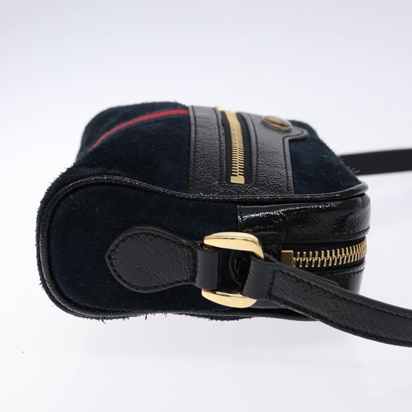 GUCCI Sherry Line Shoulder Bag Suede Navy Gold 517350 Auth sw1285