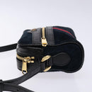 GUCCI Sherry Line Shoulder Bag Suede Navy Gold 517350 Auth sw1285-4