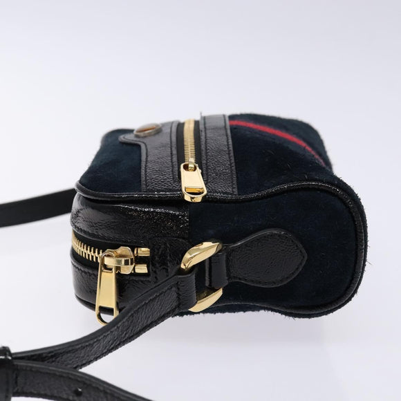 GUCCI Sherry Line Shoulder Bag Suede Navy Gold 517350 Auth sw1285