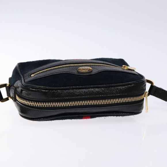 GUCCI Sherry Line Shoulder Bag Suede Navy Gold 517350 Auth sw1285