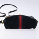 GUCCI Sherry Line Shoulder Bag Suede Navy Gold 517350 Auth sw1285-5