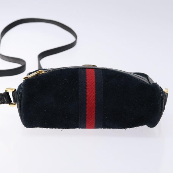 GUCCI Sherry Line Shoulder Bag Suede Navy Gold 517350 Auth sw1285