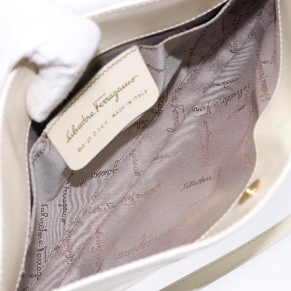 Salvatore Ferragamo Hand Bag Patent leather Beige Gold Auth sw1286