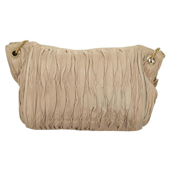 BALLY Shoulder Bag Leather Beige Gold Auth sw1288