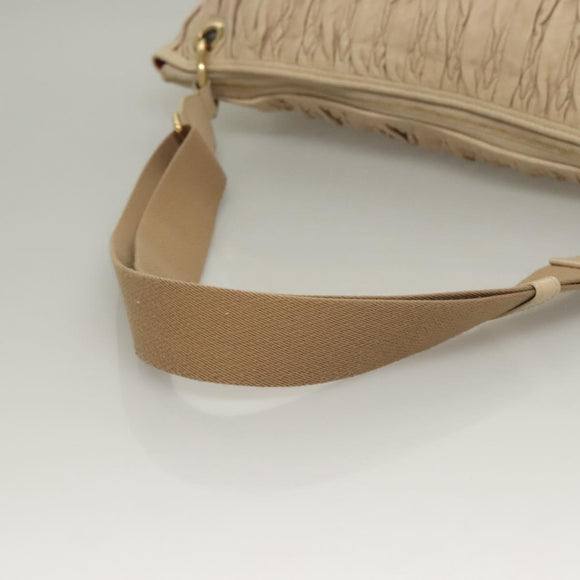 BALLY Shoulder Bag Leather Beige Gold Auth sw1288