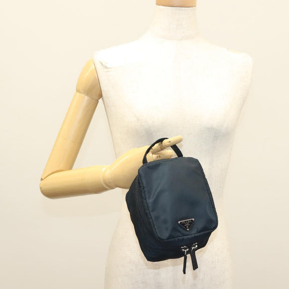 PRADA Hand Pouch Nylon Navy Silver Auth sw1292