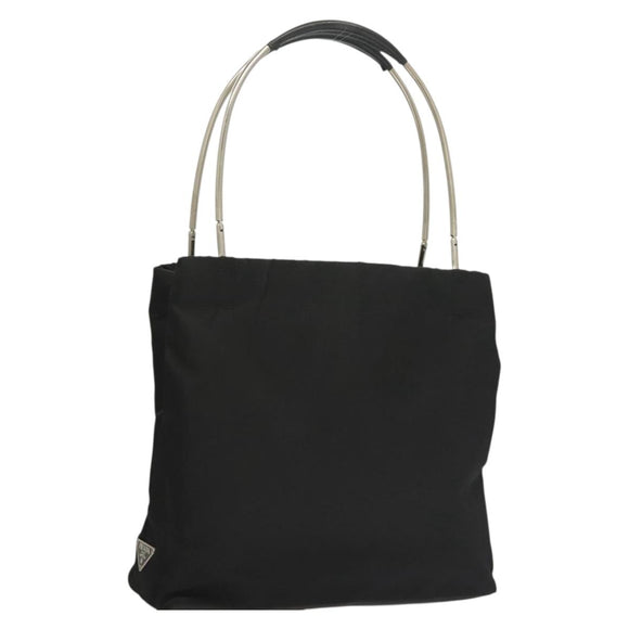 PRADA Handtas Nylon Zwart Zilver Auth sw1295