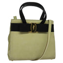 Salvatore Ferragamo Vala Hand Bag Suede 2way Beige Gold Auth sw1296-1