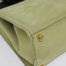 Salvatore Ferragamo Vala Hand Bag Suede 2way Beige Gold Auth sw1296-12