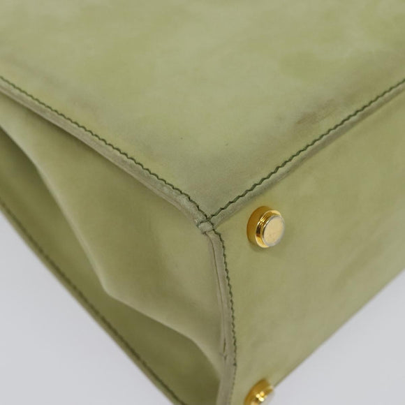 Salvatore Ferragamo Vala Hand Bag Suede 2way Beige Gold Auth sw1296