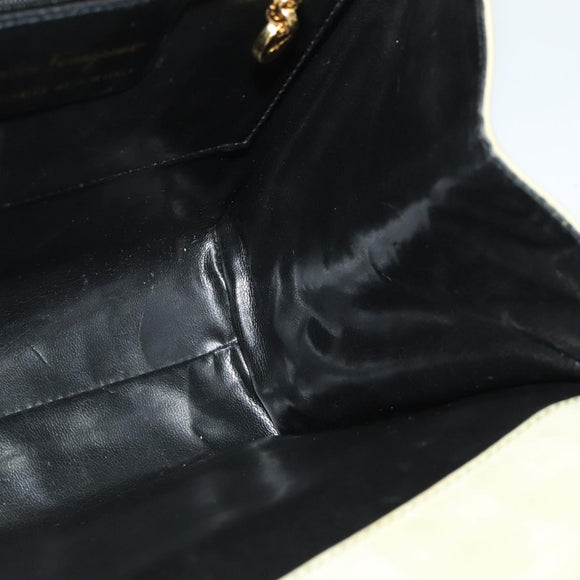 Salvatore Ferragamo Vala Hand Bag Suede 2way Beige Gold Auth sw1296