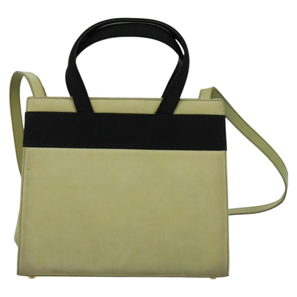 Salvatore Ferragamo Vala Hand Bag Suede 2way Beige Gold Auth sw1296