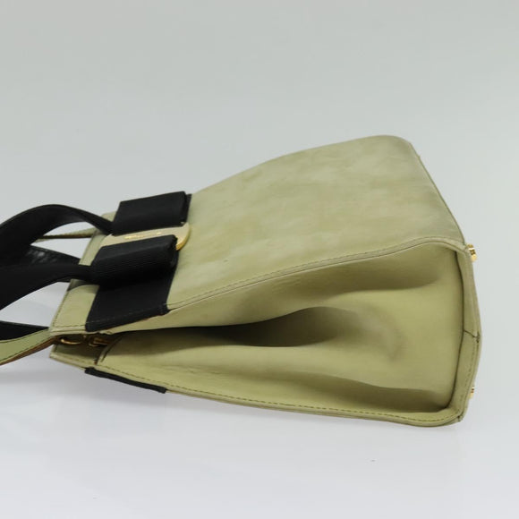 Salvatore Ferragamo Vala Hand Bag Suede 2way Beige Gold Auth sw1296
