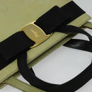 Salvatore Ferragamo Vala Hand Bag Suede 2way Beige Gold Auth sw1296-6