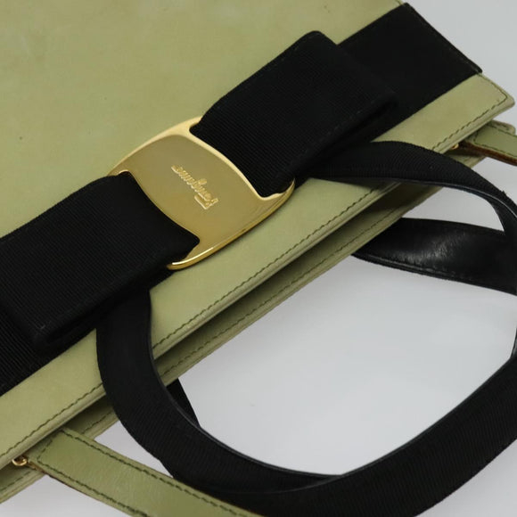 Salvatore Ferragamo Vala Hand Bag Suede 2way Beige Gold Auth sw1296