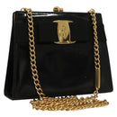 Salvatore Ferragamo Chain Shoulder Bag Enamel Black Gold Auth sw1298-1