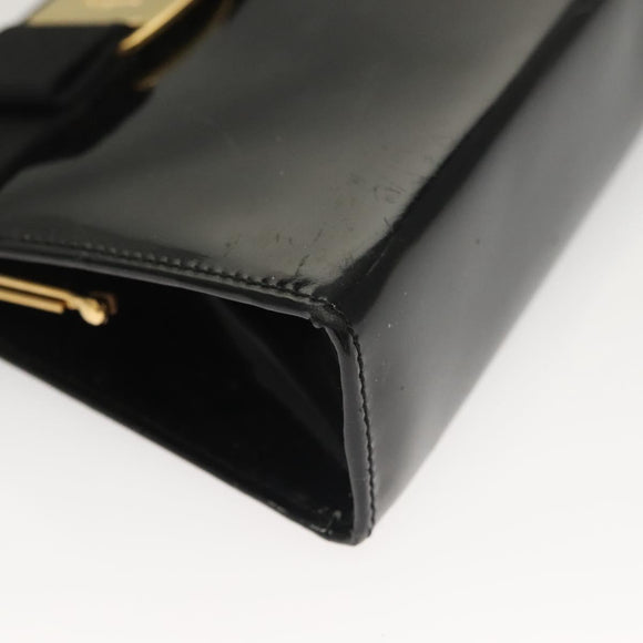 Salvatore Ferragamo Chain Shoulder Bag Enamel Black Gold Auth sw1298